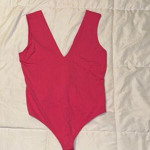 Free People Hot Pink V-Neck Bodysuit